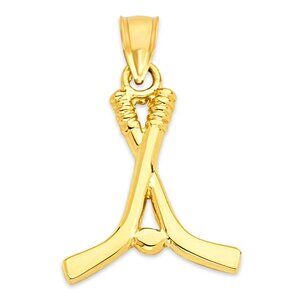 14K Solid Gold Hockey Sticks Pendant – Sports Jewelry for Athletes & Fans
